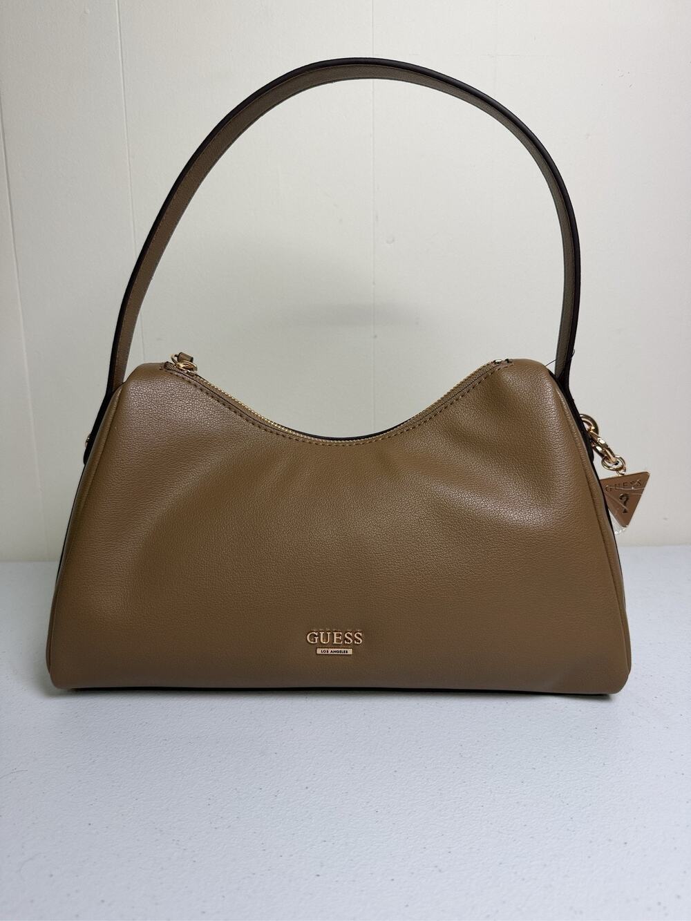 GUESS Brown Shoulder Bag Hobo Purse Gold Hardware Logo Charm